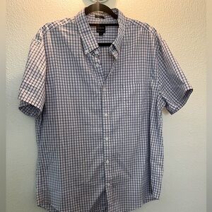 JCrew Mens Pink White and Royal Blue Plaid short sleeve button down.